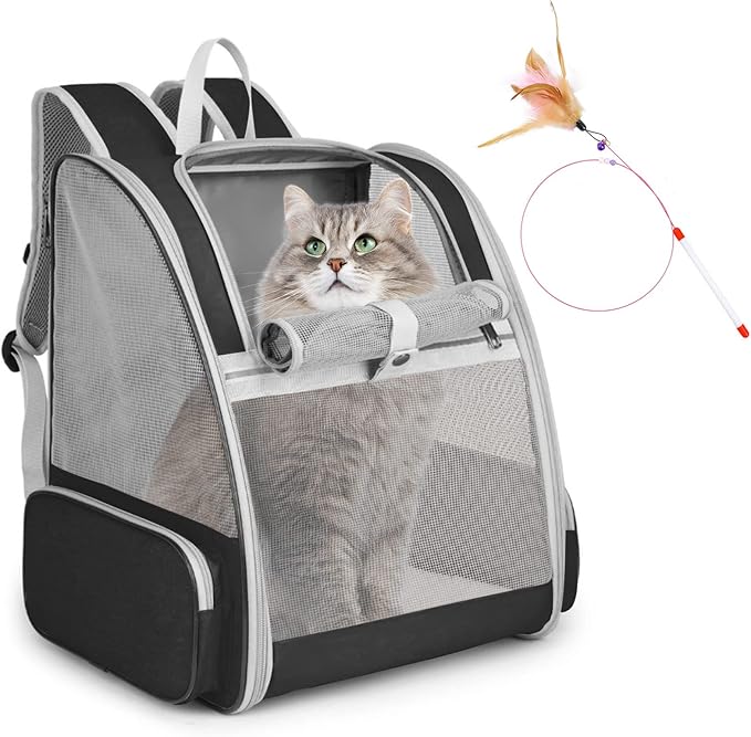 Cat Backpacks for Carrying Cats, Cat Carrier Backpacks, Airline Approved Pet Carriers for Small Dogs, Dog Travel Backpack Carrier, Cat Bag Carrier w/Cat Toy for Kitten Puppy Bunny up to 15lb (Black)