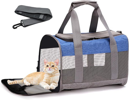 Cat Carrier Soft Puppy Carrier for Small Dogs Airline Approved Collapsible Soft-Sided Kitten Travel Carrier Foldable Cats Carrier for Small Medium Cat Dog Puppies Under to 15 Lb(Greyblue)