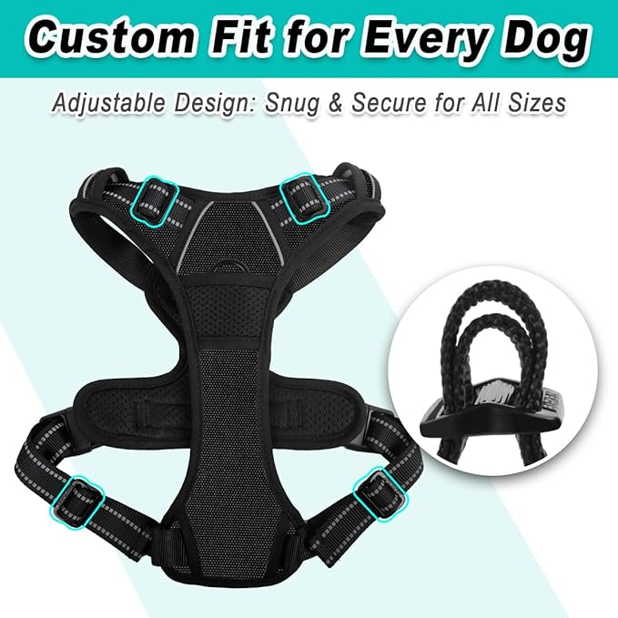 BARKBAY Dog Harness No Pull for Large Dogs - Adjustable, Reflective, Comfortable, No Choke, Heavy-Duty - Perfect for Outdoor Training, Walking, and Hiking - Strong & Durable - L & Black