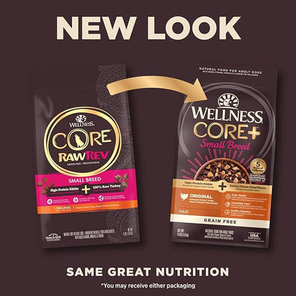 Wellness CORE+ Grain-Free Dry Small Dog Food, Natural Ingredients, Made in USA with Real Freeze-Dried Meat (Adult, Small Breed, 4 lbs)