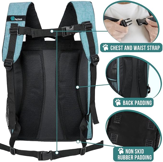 PetAmi Dog Backpack Carrier for Small Large Cat, Pet, Puppy, Ventilated Pet Hiking Backpack Travel Bag, Airline Approved Cat Backpack Carrier, Camping Biking Dog Bag Up to 18lbs Pet, Teal Turquoise