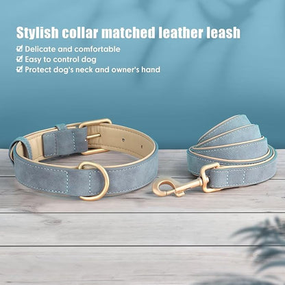 Beirui Soft Padded Leather Dog Collar and Leash Set 4FT Leather