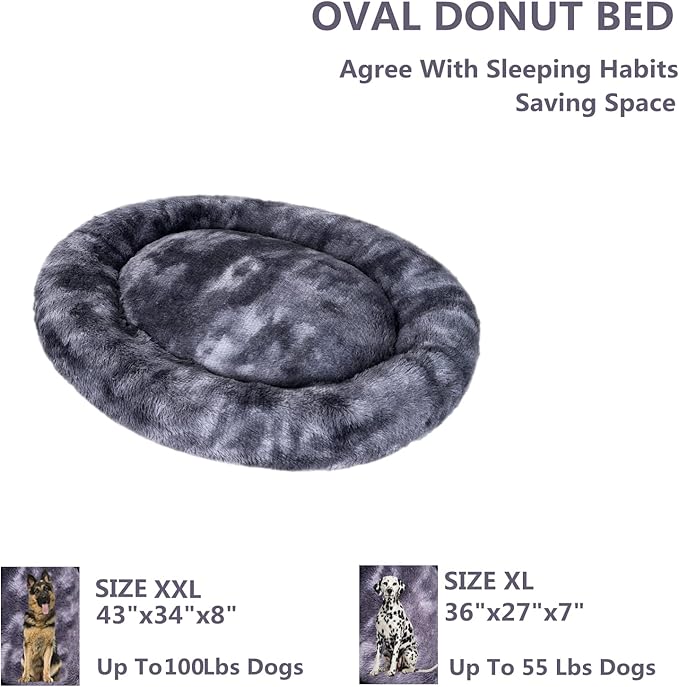 Oval Calming Donut Cuddler Dog Bed Bed(30"/36"/43") for (XL(36"x27"x7"), Grey2021)