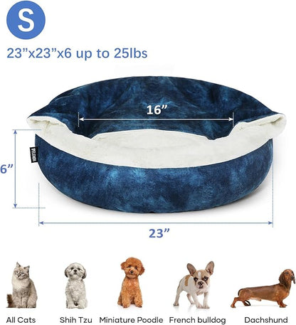 Cozy Soft Dog Bed with Hooded Blanket Warm Calming Cat Cave for Small Medium Dogs and Cats 23x23x6″