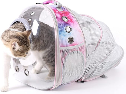 Cat Bubble Backpack Carrier, Galaxy Theme Space Capsule Astronaut Bubble Backpack for Kitten Bunny Airline Approved Travel Hiking Camping Cat Book Bag (Galaxy Pink, Bubble Window)