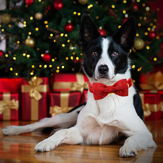 Lionheart glory Christmas Dog Collar, Red Dog Bow Collar Adjustable Soft and Comfortable Bowtie Collars for Large Dogs Girl or Boy Pet Gift Fall Collar Dog Bow