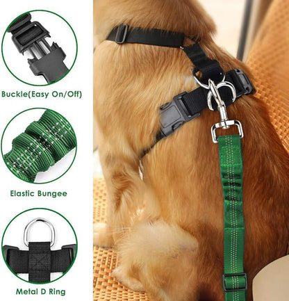 Lukovee Dog Seat Belt for Car, Adjustable Dog Car Harness for Large Medium Small Dogs, Soft Padded & Breathable Mesh Dog Seatbelt with Car Vehicle Connector Strap (Green,Small)