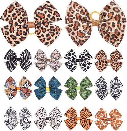 24Pcs/12 Pairs Big Dog Hair Bows Animal Print