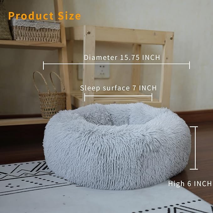 Tiny Dog Bed Fluffy Puppy Bed Washable Donut 15 Inches