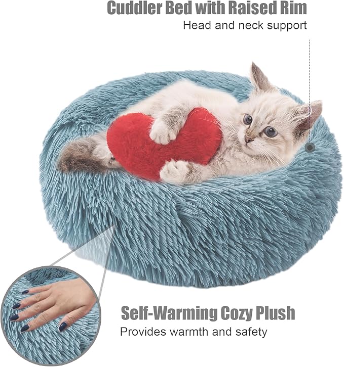 Aurako Cat Bed Dog Bed Round Cushion Pet 16" Cyan