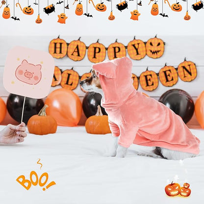 DELIFUR Dog Halloween Pig Costume - Boston Terrier Adorable Pig Holiday Outfit Cute Hoodie Halloween Cosplay Costume Animal for Small and Medium Dog (Pig, Back: 19.5")