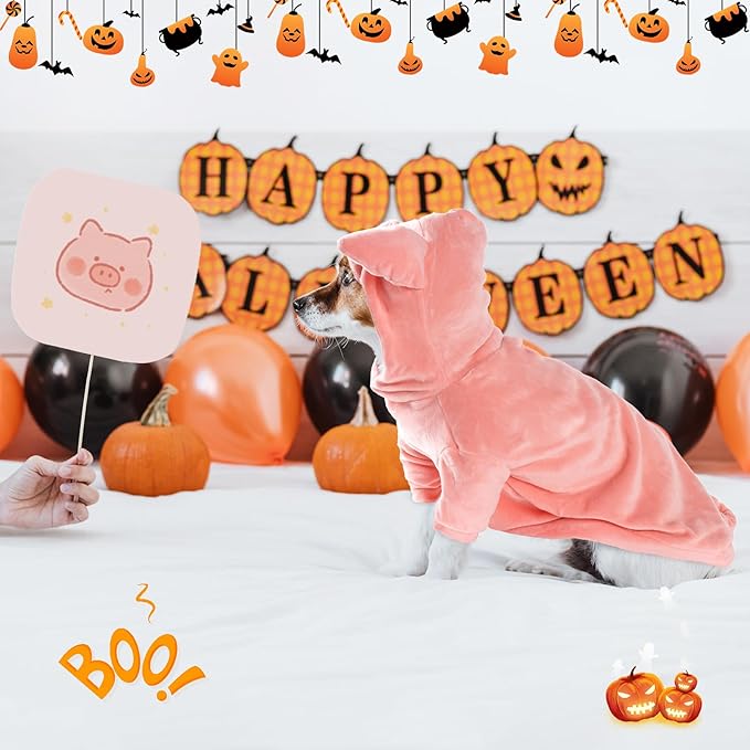 DELIFUR Dog Halloween Pig Costume - Boston Terrier Adorable Pig Holiday Outfit Cute Hoodie Halloween Cosplay Costume Animal for Small and Medium Dog (Pig, Back: 17.5")