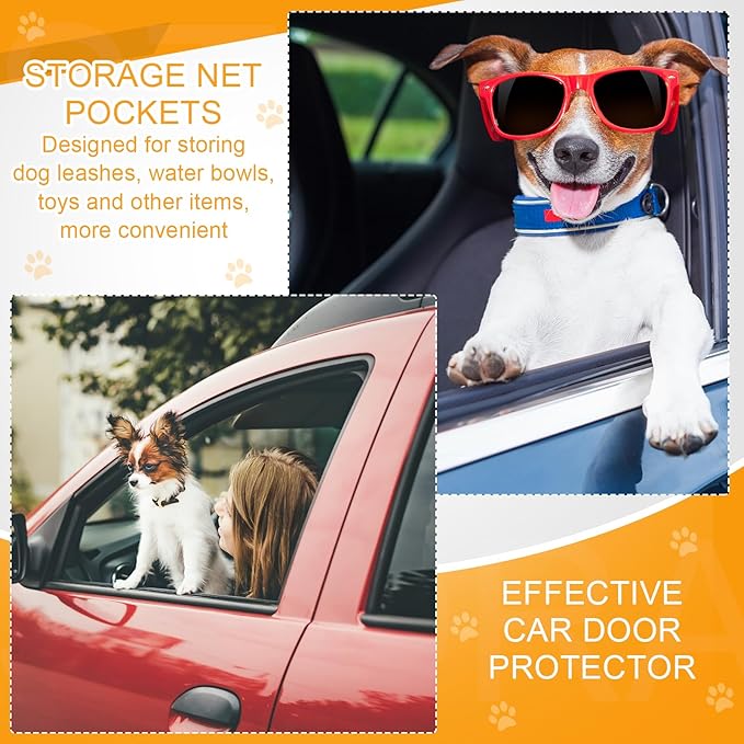 2 Pcs Car Door Protector Pet Dog Paw Prints Car Door Cover Protector Waterproof Scratching Nonslip Universal Fit Car Door Guard with Storage Pockets for Interior Vehicle