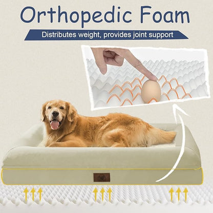 Orthopedic Washable Large Dog Bed: Jumbo Dog Bed Bolster Waterproof