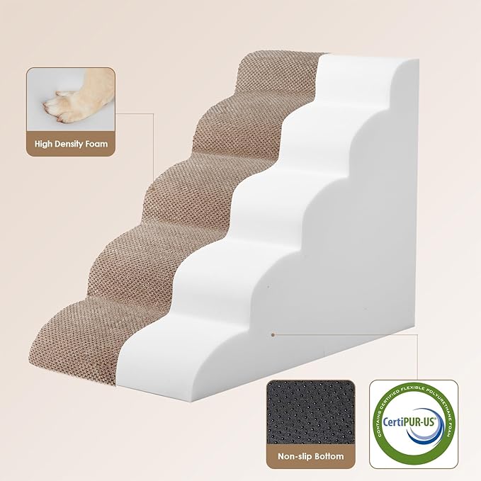 EHEYCIGA Curved Dog Stairs for High Beds 22.6" H 5-Step Dog