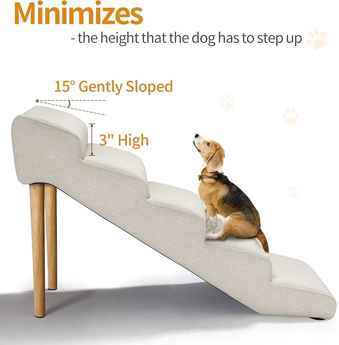 Senneny Imitation Linen Faux Leather Dog Stairs 150 lbs, 5 Step