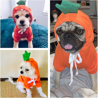 Dog Christmas Halloween Costumes,Dog Hoodies for Small Dogs Cats, Cat Puppy Outfits,Yorkie Chihuahua Pomeranian Clothes (X-Small, Orange-Carrot)