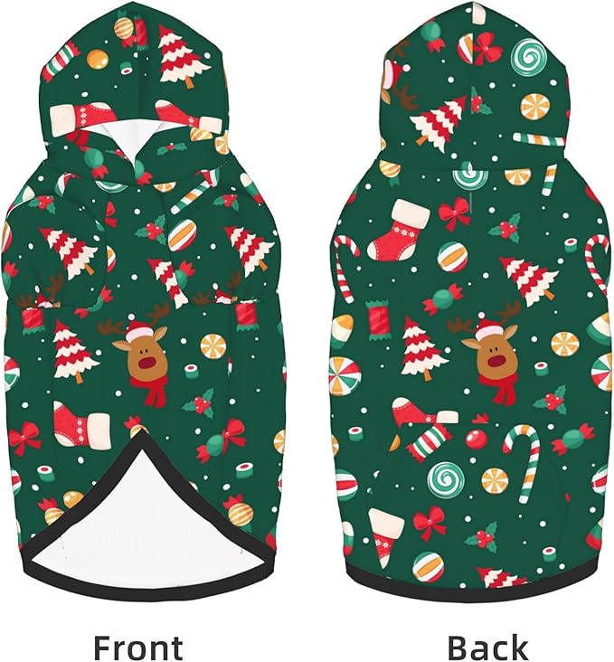 Christmas Dog Costume, Christmas Deer Tree Print Hoodie Winter Christmas Cosplay Clothes Sweaters Outfits Pullover Pets' Sweatshirt Hoodies with Pocket for Medium Large Dogs-XXL