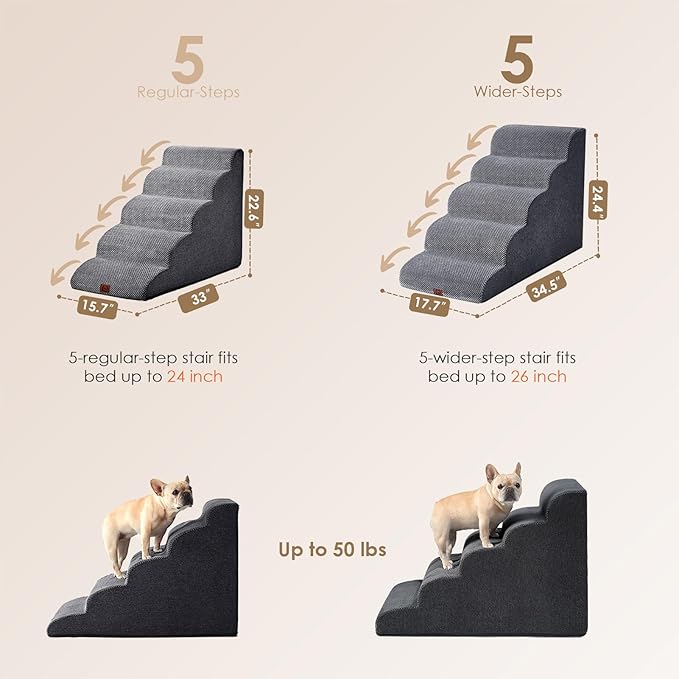 EHEYCIGA Curved Dog Stairs for High Beds 5-Step Extra