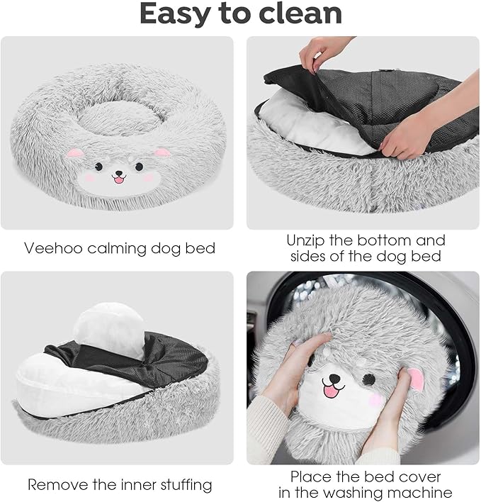 Veehoo Donut Calming Dog Beds for Small Medium Dogs-Round Cute Dog Bed Comfort Pet Bed 23" Light