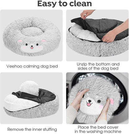 Veehoo Donut Calming Dog Beds for Small Medium Dogs-Round Cute Dog Bed Comfort Pet Bed 23" Light