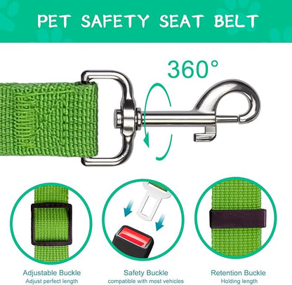 2 PCS Dog Seat Belt for Car Frskcssd Adjustable Dog Car Harness Heavy Duty Nylon Dog Safety Seat Belt Durable Pet Seat Belts for Small & Large Dogs Supports All Cars Quick & Easy Installation (Green)