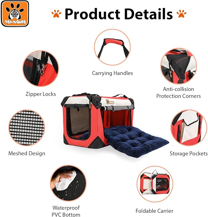 Extra Large Cat Carrier, Collapsible Dog Travel Crate, Soft-Sided, Lightweight, Anti-Scratch, Desingned for Large Cats & Small - Medium Dogs - Ideal for Indoor & Outdoor, Comfy Bed Pillow Included