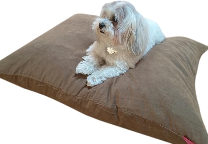 DIY Luxurious Brown Microsuede Fabric Cover for Pet Bed or Pillow + Internal Half Waterproof Half Water Resistant Case for Small to Medium Dogs - Covers ONLY Flat Style (36''x29'')