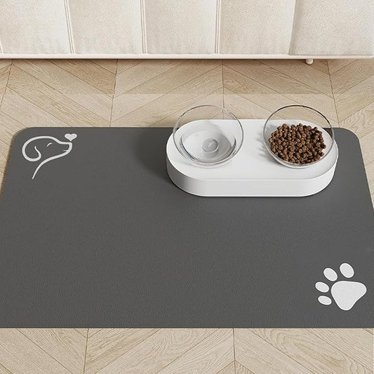 Absorbent Dog Bowl Mat for Food and Water- Quick Dry Dog Feeding Mat Anti-Slip & Waterproof Rubber Backing- Easy Clean Pet Mats for Sloppy Drinkers