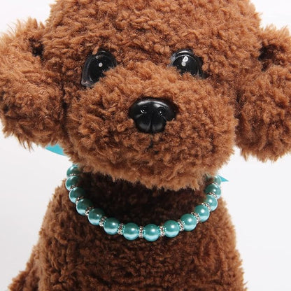 Dog Cat Pearls Necklace Collar with Bling Accessories and Ribbon Bow Pet Puppy Jewelry for Female Dogs Cats Small Medium (S