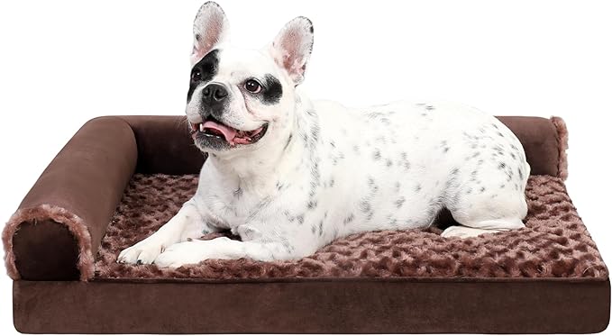 Orthopedic Dog Bed Deluxe Plush L-Shaped Dog Couch Beds with Waterproof Lining Bolster Dog Sleeping Sofa with Removable Washable Cover & Nonskid Bottom Pet Bed for Medium Large Jumbo Dogs 30 x 20 Inch