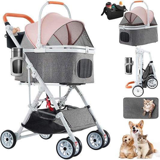 Pet Stroller 33 Lbs,Adjustable Handle,180˚ Convertible