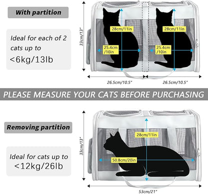 Rolling Cat Carrier for Two Cats with Wheels - Double Compartment Cat Carrier for 2 Large Cats - Pet Carrier on Wheels for 2 Cats - 21" x 17" x 13",Not Airline Approved