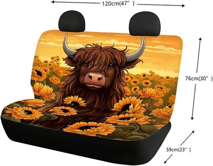 WELLFLYHOM Highland Cow Car Seat Cover for Cars 2 Pack