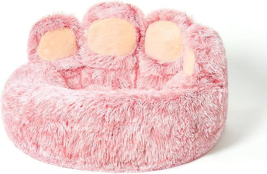 Jiupety Pet Round Bed of Paw Shape (22"×22"×6"), Pink