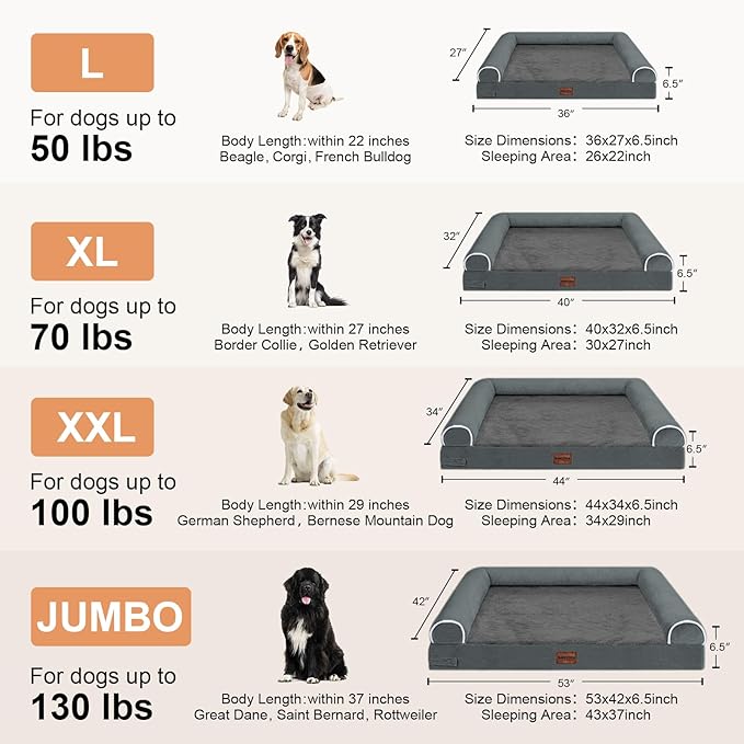 Large Dog Bed Orthopedic Washable: Beds Bolster XL Bed Big XLarge Dogs Memory Foam Sofa Couch Waterproof Removable Cover