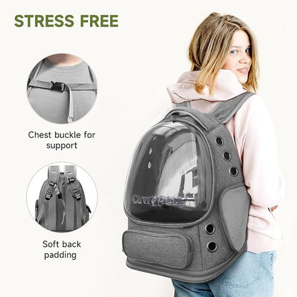 Cat Backpack Carrier, Breathable Cat Carrier Large Space Bubble Pet Backpack for Kitty Small Dog up to 12lbs, Transparent & Foldable Pet Carrier for Travel Hiking