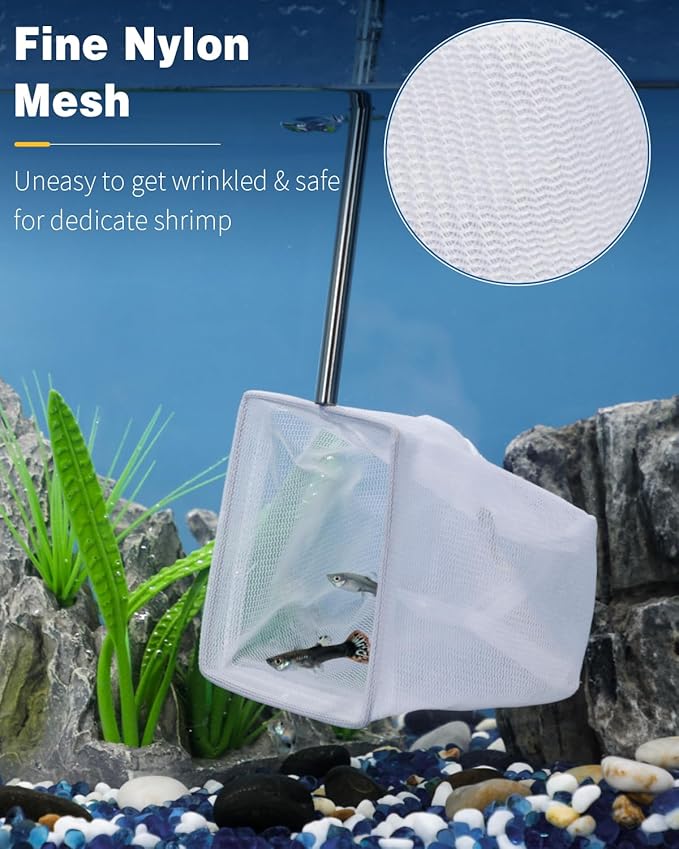 Pawfly Aquarium Shrimp Net Tiny Fish Tank Net with Extendable Stainless Steel Handle Fine Net Mesh for Shrimp Baby Fish Food Residue Debris Skimming Net for Small Ponds