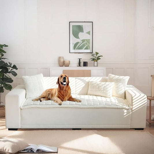 LiveGo Fuzzy Couch Covers for Pets, Couch Protector for Dogs Garden Chic Cotton Protective Couch Cover, Pet Mat Bed Couch Cover (Milky white, 70x150 cm/27.6x59.06 in)