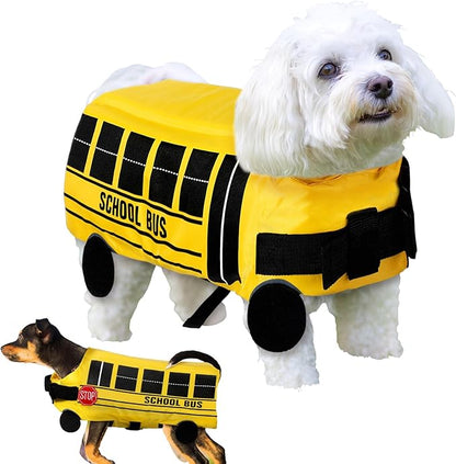 Funny School Bus Pet Costume Dog Yellow School Bus Life Jacket Swimming Boating Water Flotation Vest Halloween Pet Costume Suit for Dog Cosplay Accessories for Halloween Parties (XL)