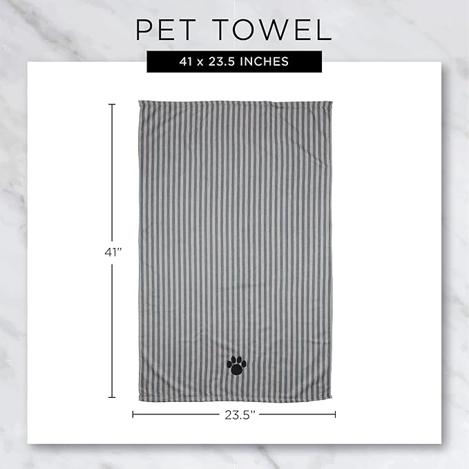 Bone Dry Pet Grooming Towel Collection Absorbent Microfiber X-Large 41x23.5", Striped