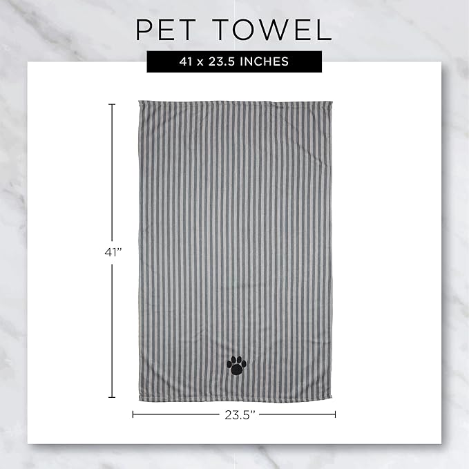 Bone Dry Pet Grooming Towel Collection Absorbent Microfiber X-Large, 41x23.5", Striped Aqua