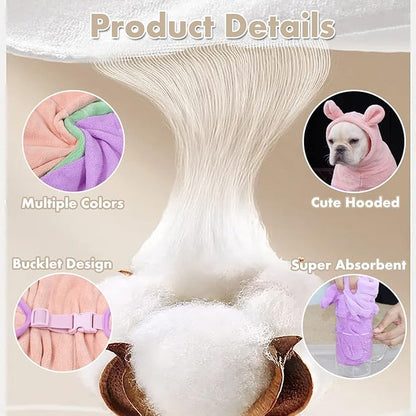 Dog Bathrobe Towel, Cat Bathrobe Microfiber Fast Drying Absorbent Towel for Puppy Small Medium Large Dog Cat