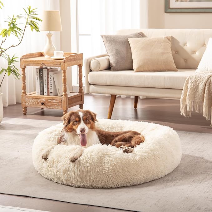 Calming Dog Bed for Small Medium Dogs 24", Pearl