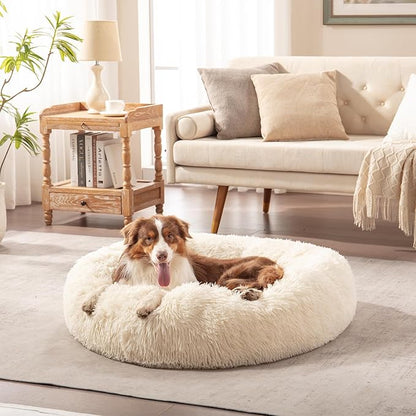 Calming Dog Bed for Small Medium Dogs 24", Pearl