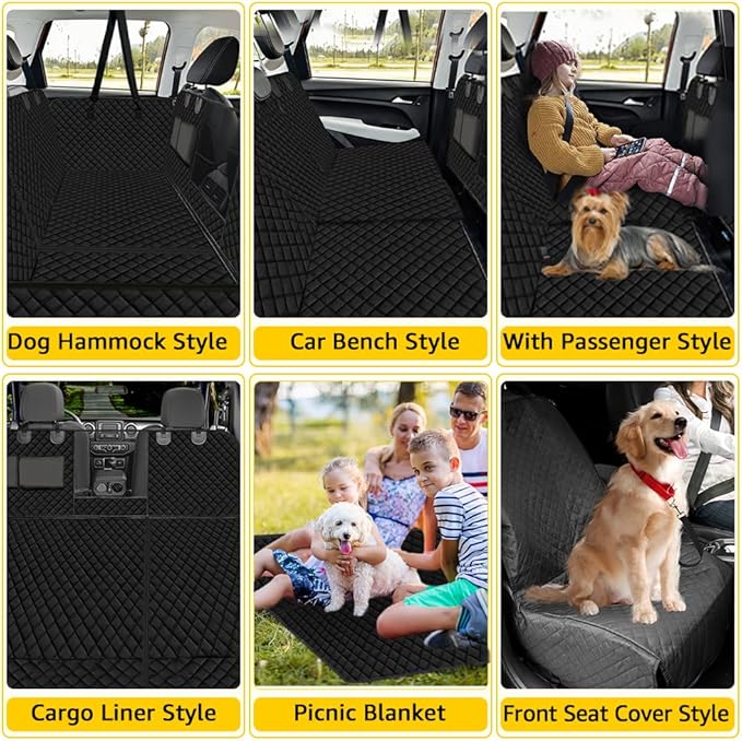 Vailge 6 in 1 Dog Car Seat Cover for Back Seat 60/40 Split 100% Waterproof