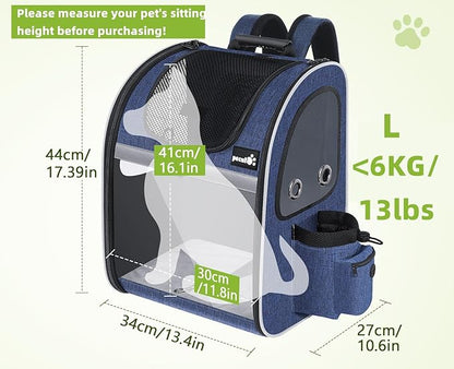 Pecute Pet Carrier Backpack, Cat Backpack Carrier, Expandable with Breathable Mesh for Small Dogs Cats Puppies, Dog Backpack Carrier for Hiking Travel Camping Outdoor, Hold Pets Up to 18 Lbs