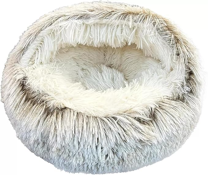 Cat Bed Round Fluffy Hooded Cat Bed Cave