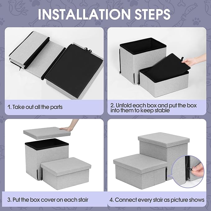 Heeyoo Dog Stairs with Storage 2 Tiers 50 lbs