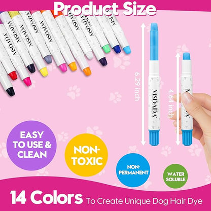 14 Color Washable Dog Hair Dye Paint Temporary Pet Fur Markers Dog Safe Hair Color Crayons for Small to Large Boy & Girl Puppy Stuff Accessories